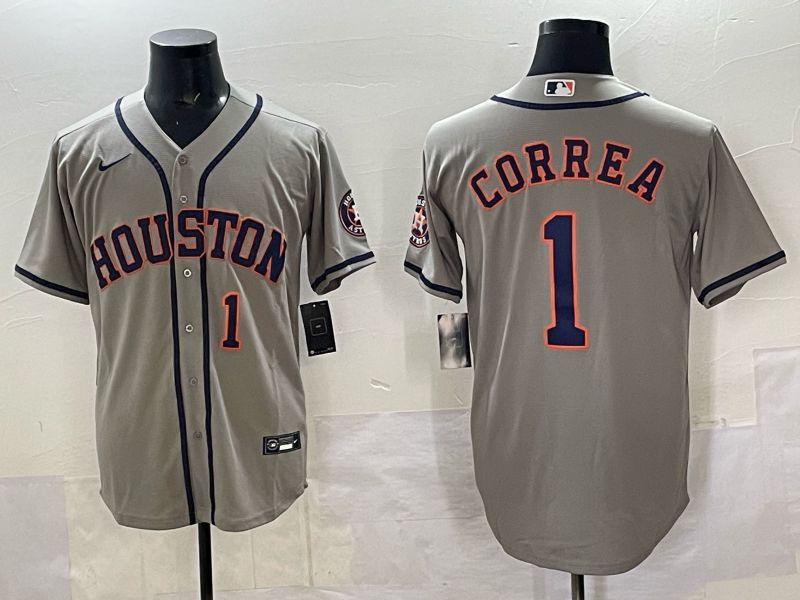 Men 2025 Houston Astros 1 Correa Grey Nike MLB Jersey 8205